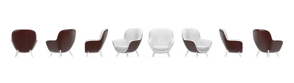 Ξύλινο Μοντέρνο Λευκό Δέρμα Oval Shape Χαλαρώστε Καρέκλα Διαφορετικές Απόψεις — Φωτογραφία Αρχείου