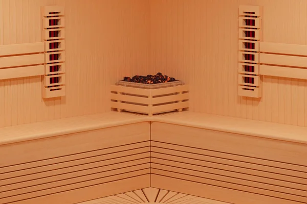 Klassieke Houten Infrarered Finse Sauna Cabine Badkamer Interieur Extreme Close — Stockfoto