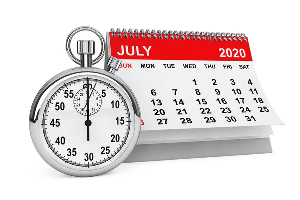 2020 Year July Calendar Stopwatch White Background Rendering — Stock Photo, Image
