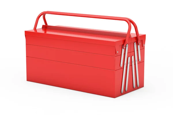 白色背景上的红色金属经典工具箱 3D渲染 — 图库照片