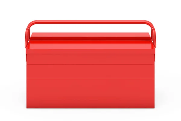Beyaz Arka Planda Red Metal Klasik Alet Kutusu Hazırlama — Stok fotoğraf