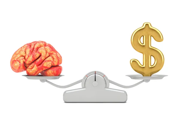 Golden Dollar Sign Brain Balancing Simple Weighting Scale Białym Tle — Zdjęcie stockowe