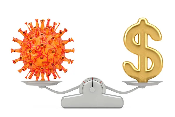 Golden Dollar Sign Novel Coronavirus Covid Bakterie Balancing Simple Weighting — Zdjęcie stockowe