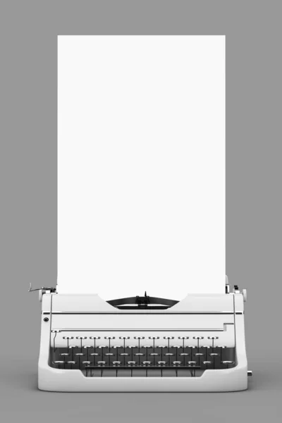 ロングホワイトブランク紙と古いヴィンテージレトロタイプライターグレーの背景にあなたのデザインの準備ができています 3Dレンダリング — ストック写真
