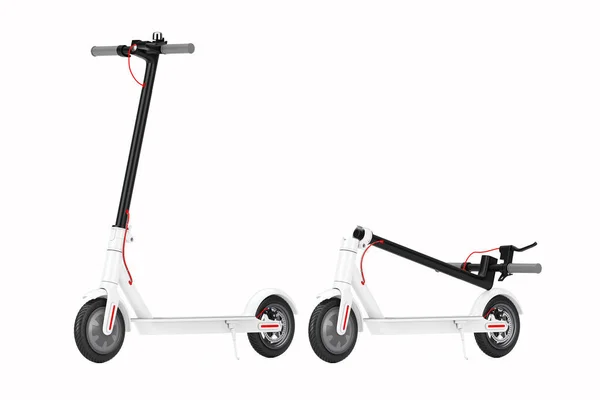 Dobrado Branco Moderno Eco Electric Kick Scooter Fundo Branco Renderização — Fotografia de Stock