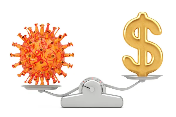 Segno Del Dollaro Oro Con Romanzo Coronavirus Covid Batteri Bilanciamento — Foto Stock