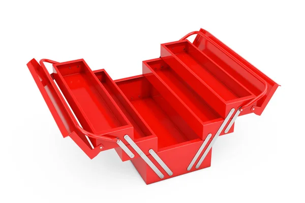 Red Metal Classic Toolbox Fundo Branco Renderização — Fotografia de Stock