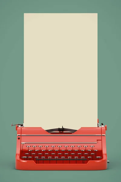 Old Vintage Retro Red Typewriter Long White Blank Paper Ready — Φωτογραφία Αρχείου