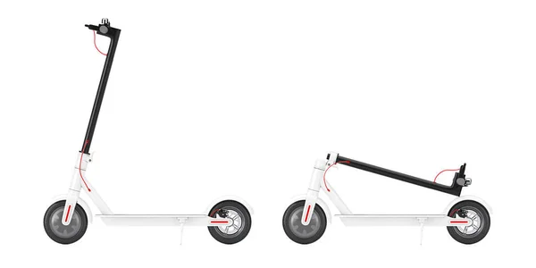 Διπλωμένο Λευκό Σύγχρονο Eco Electric Kick Scooter Λευκό Φόντο Απόδοση — Φωτογραφία Αρχείου