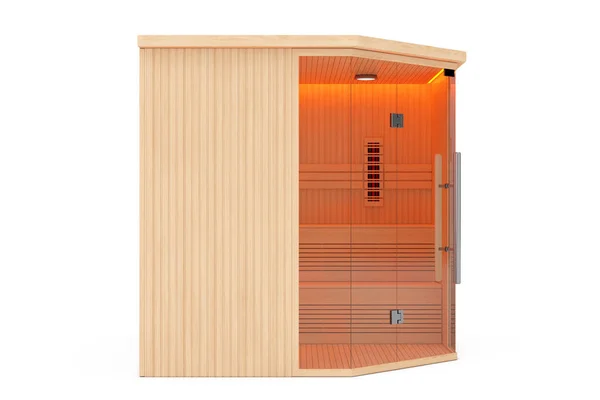 Cabine Sauna Finlandaise Infrarouge Bois Classique Sur Fond Blanc Rendu — Photo