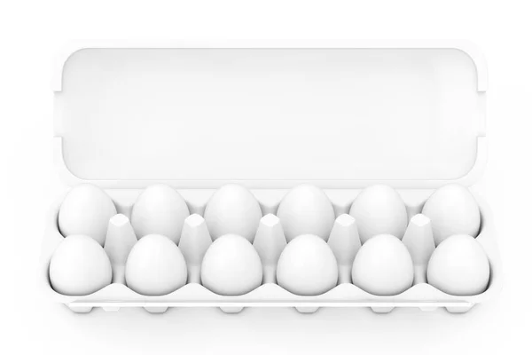 White Fresh Chicken Eggs Carton Package Box Container Clay Style — Stock Photo, Image