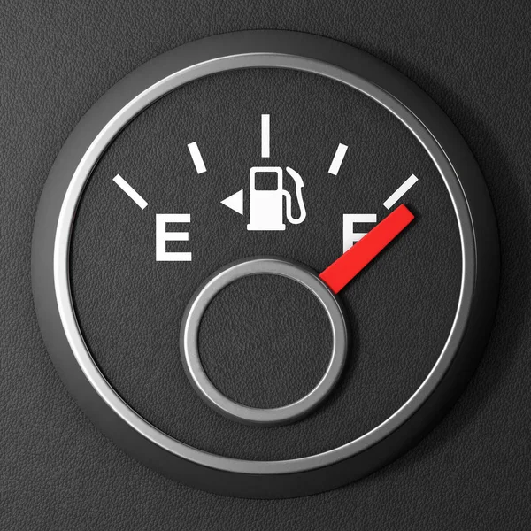 Fuel Dashboard Gauge Showing a Full Tank on a black background. 3d Rendering