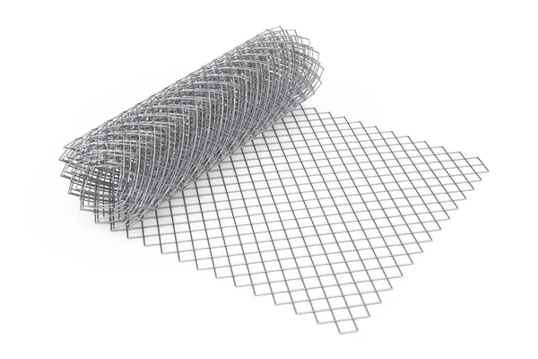 Wire Metal Fence Roll Fundo Branco Renderização — Fotografia de Stock