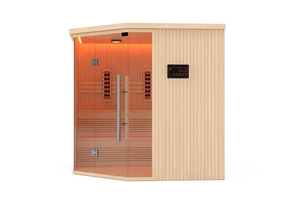 Cabine Sauna Finlandesa Infravermelho Madeira Clássica Fundo Branco Renderização — Fotografia de Stock