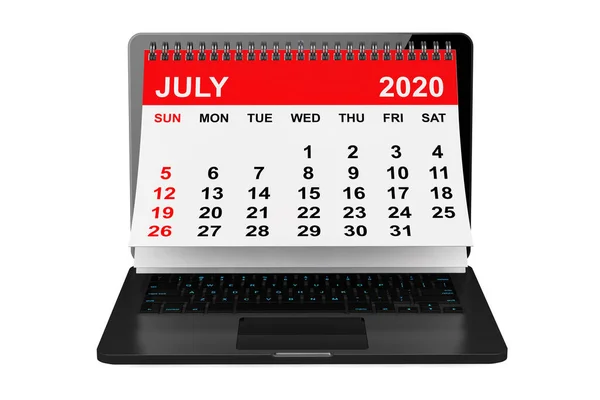 2020 Yıllık Takvim Beyaz Arka Planda Dizüstü Bilgisayar Ekranı Üzerinden — Stok fotoğraf
