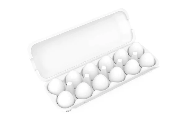 White Fresh Chicken Eggs Carton Package Box Container Clay Style — Stock Photo, Image