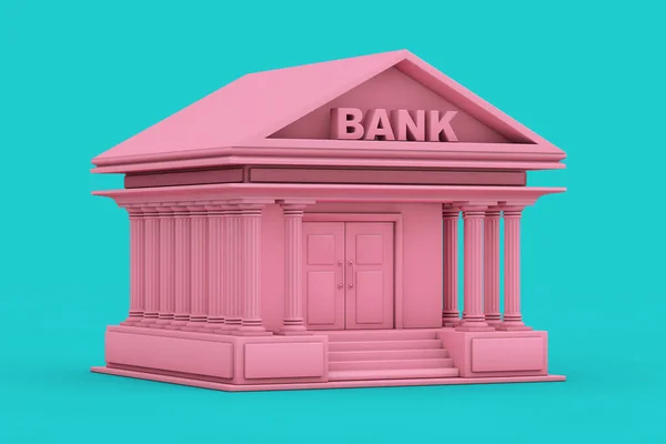 Розовое Здание Банка Стиле Duotone Синем Фоне Рендеринг — стоковое фото