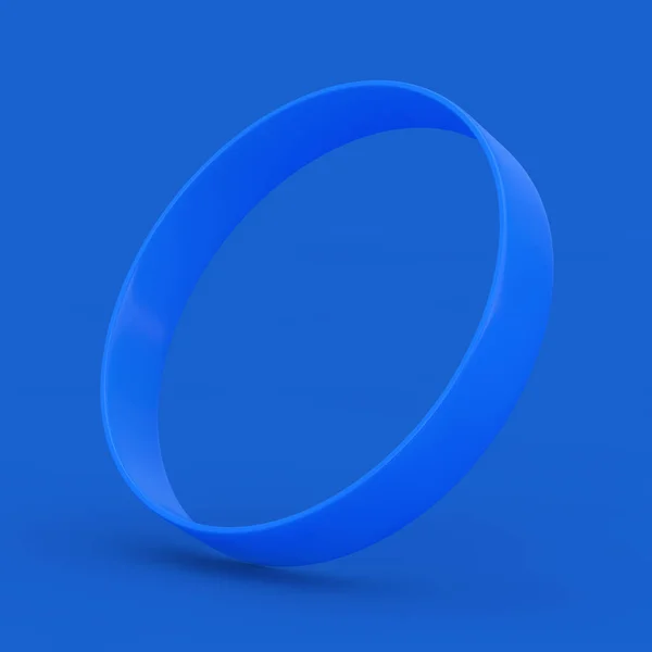 Blue Blank Promo Rubber Pulseira Mão Silicone Fundo Azul Renderização — Fotografia de Stock