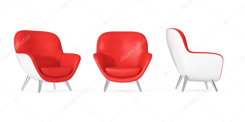 Red Modern Leather Oval Shape Relax Chair on a white background. 3d Rendering