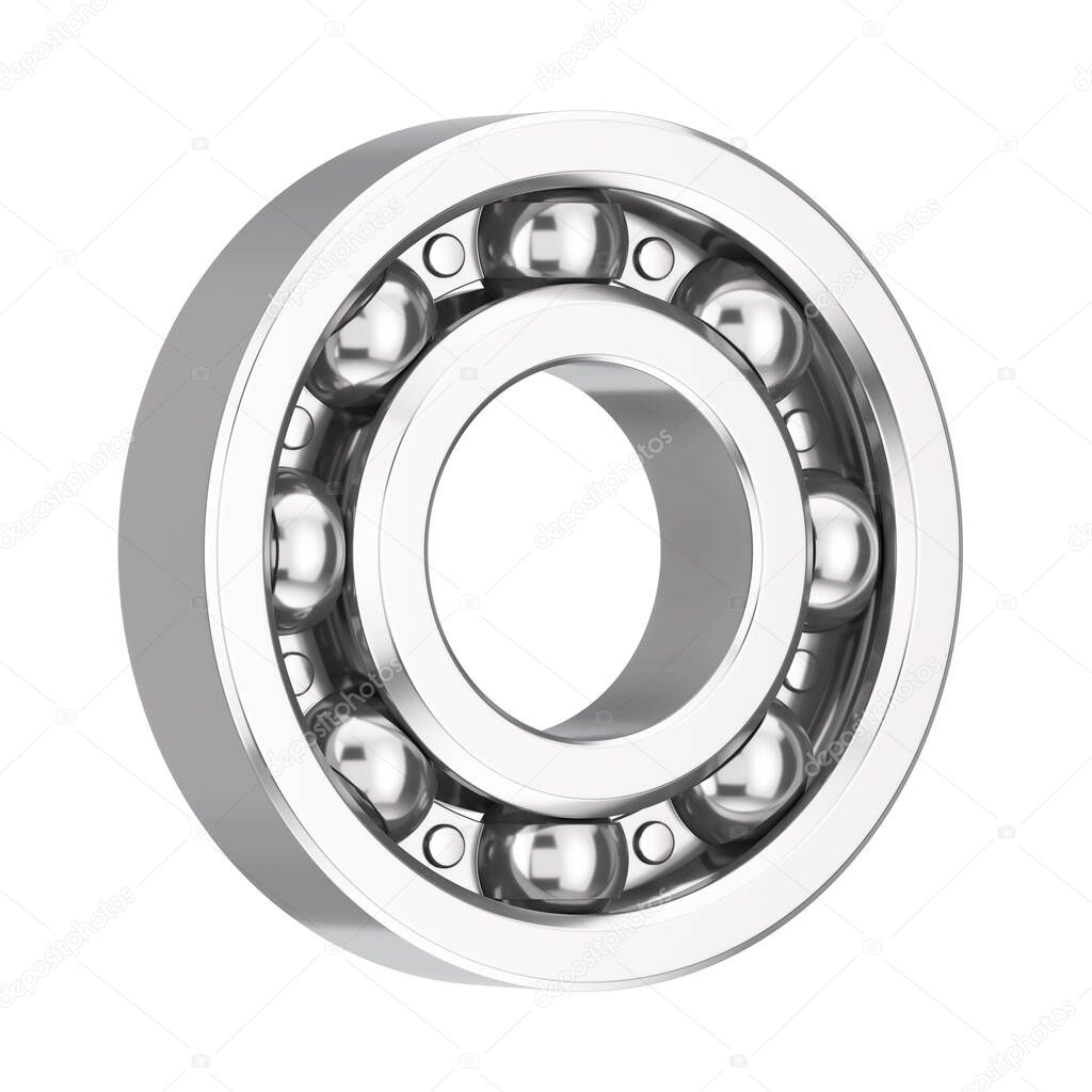 Shiny Chrome Steel Ball Bearing on a white background. 3d Rendering