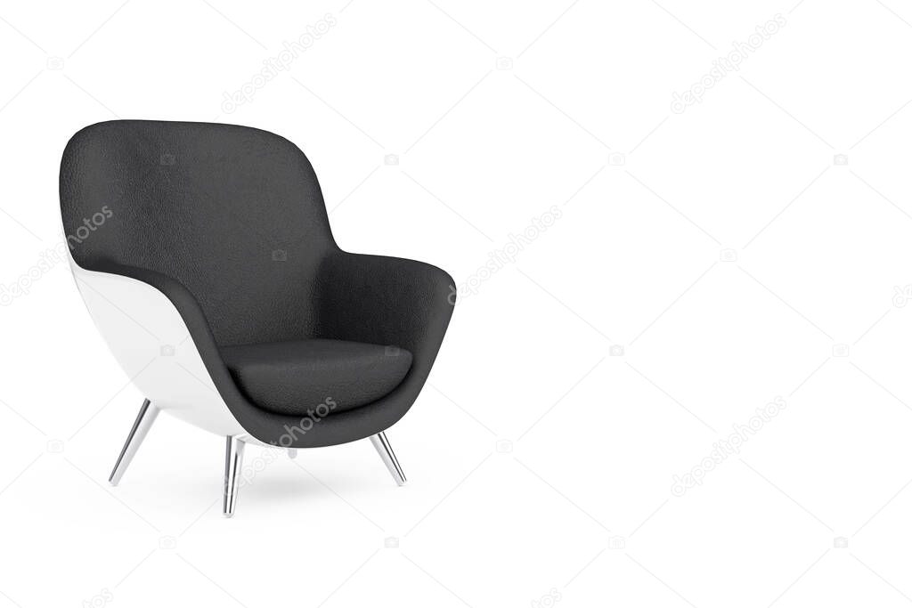Black and White Modern Leather Oval Shape Relax Chair on a white background. 3d Rendering