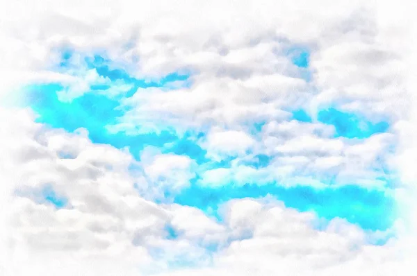 Zeichnung mit Aquarell Hintergrund blauer Himmel Stockbild