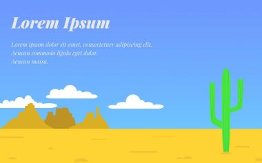 çöl, dağlar ve bulutların arka planda, düz vektör çizim kaktüs