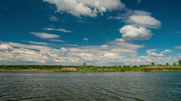 Sunny and cloudy morning on the river — Stock Video