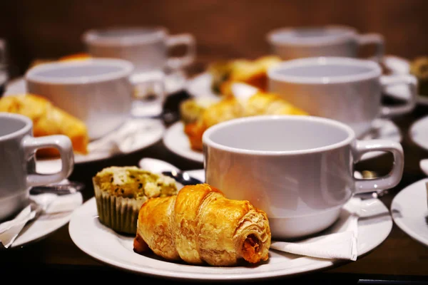 Panadería Bebida Taza Blanca Plato Para Tiempo Descanso Café Fiesta — Foto de Stock