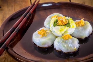 Şeker Kuicheai, soya kaynaklı sarımsak soğanı. Dim sum Çin mutfağıdır..