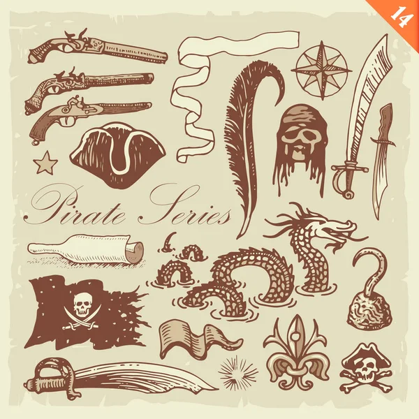 Conjunto de ilustrações piratas — Vetor de Stock