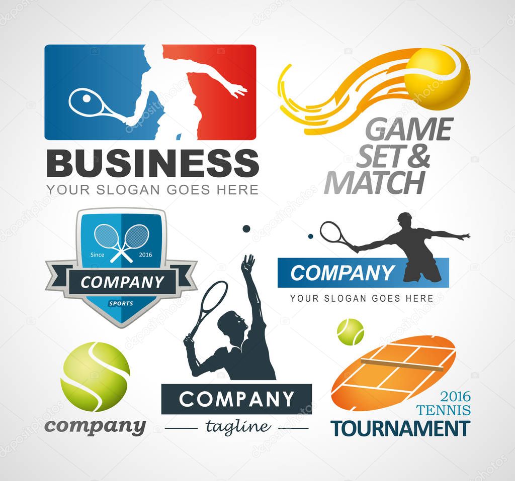 Illustrated vector set of  tennis logo design elements.