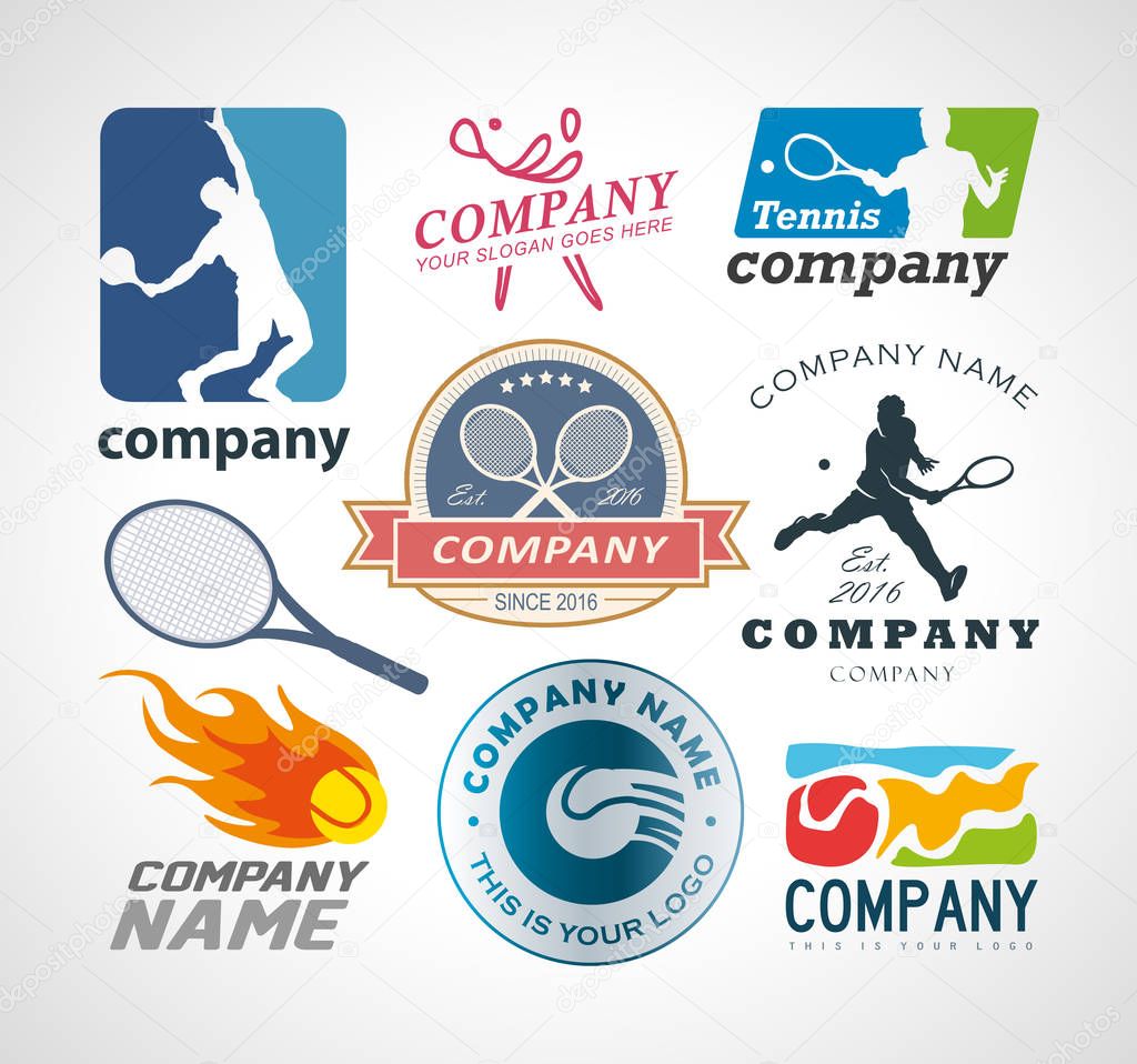 Illustrated vector set of  tennis logo design elements.