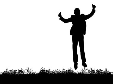 Vektör, doğa üzerinde atlama adam silüeti