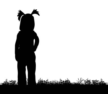 Vektör, çim üzerinde duran bir çocuk silüeti