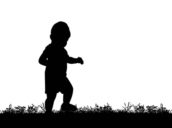 Vector, silhouette of a baby walking on grass — Stock Vector