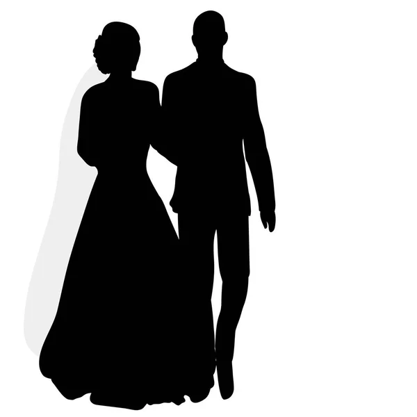 Vektör, gelin ve damat yürüyüş, düğün silüeti