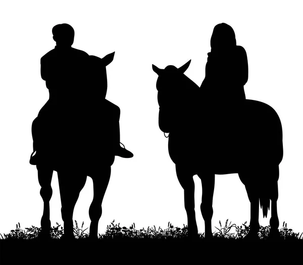 Vector, silhouette of a guy and a girl on horseback — Stock Vector