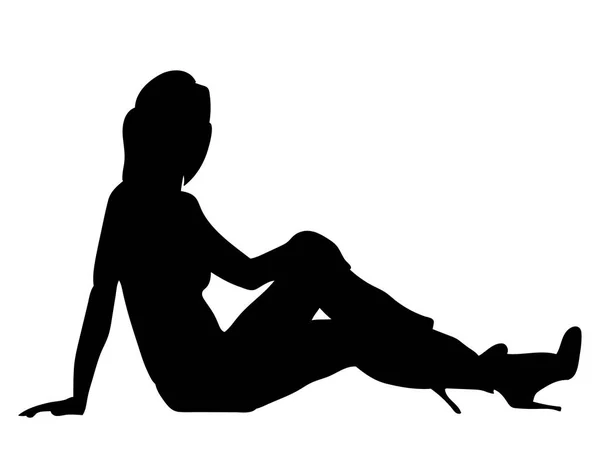 Vecteur, silhouette d'une belle fille assise — Image vectorielle