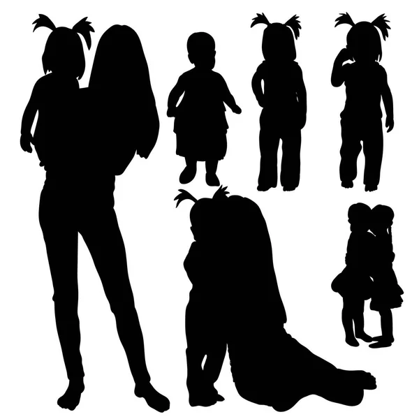 Vektor, Silhouette von Mutter und Baby, Kollektion — Stockvektor