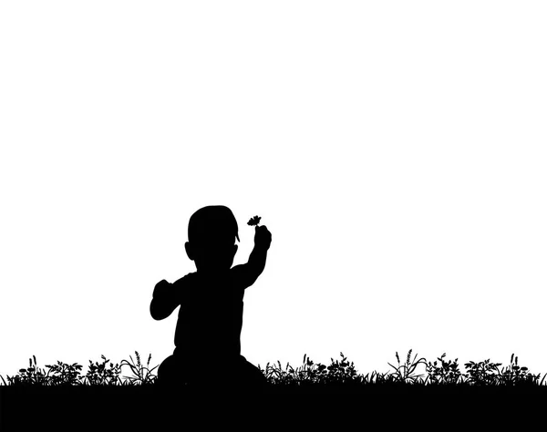 Silhouet van een kind met een bloem — Stockvector