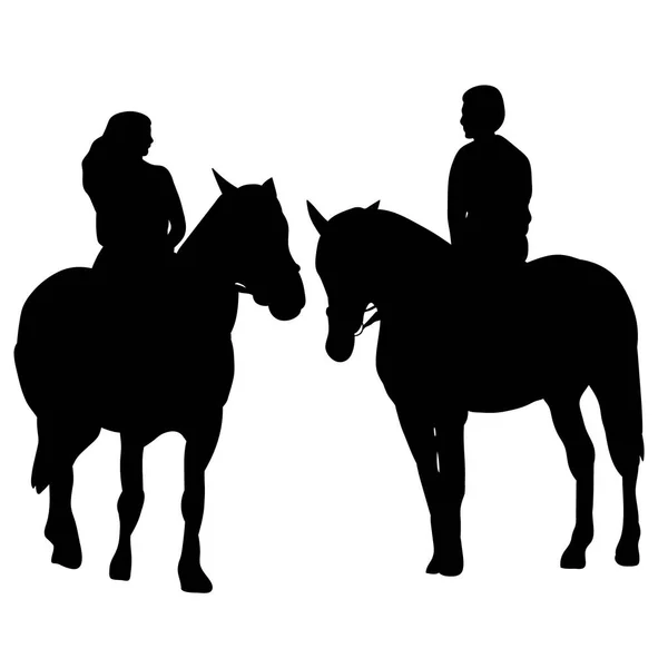 Silhouet van een jongen en een meisje op een paard, een datum — Stockvector