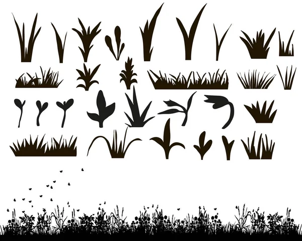 草被隔绝的剪影 — 图库矢量图片