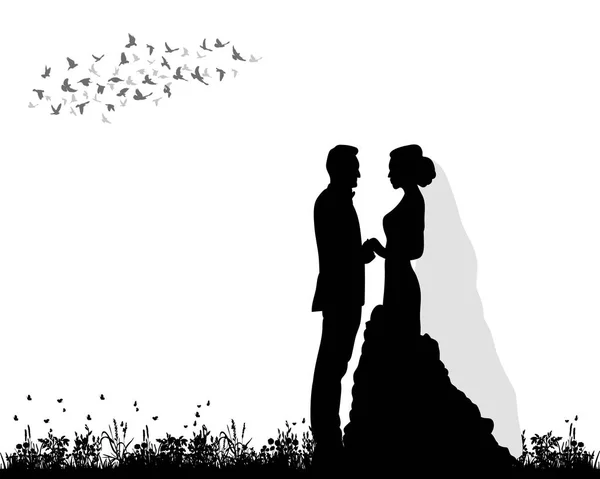 Silhouette der Hochzeit — Stockvektor