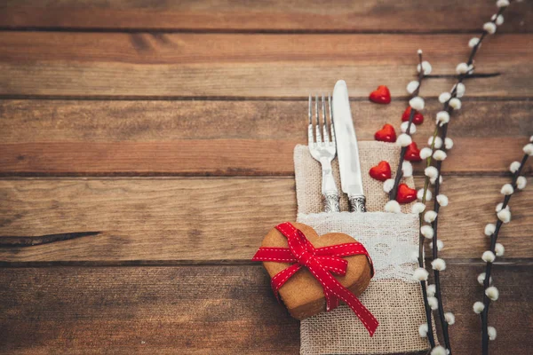 Holiday table settings on wooden background — Stock Photo, Image