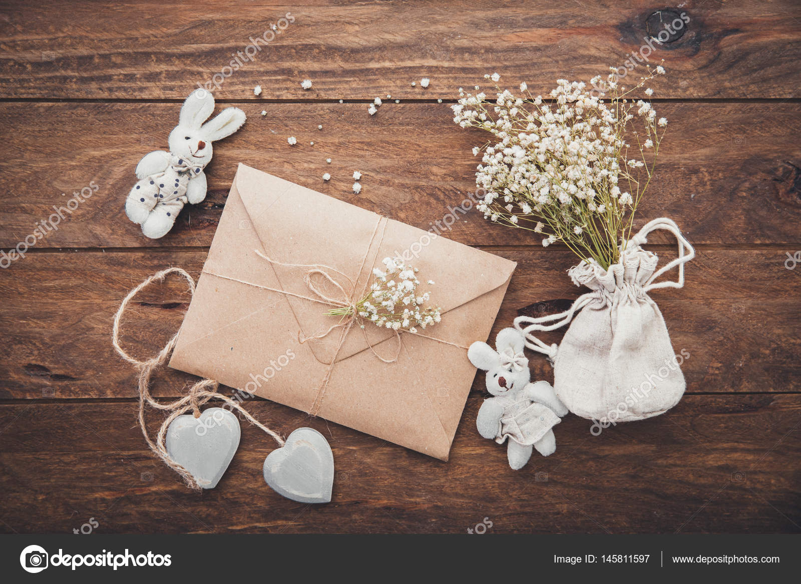 Wedding invitation. Craft envelope with decorations ...