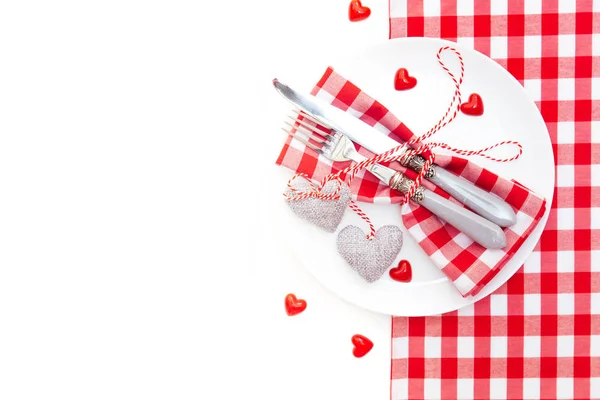 Valentin vacsora romantikus fogalmát. Evőeszközök — Stock Fotó