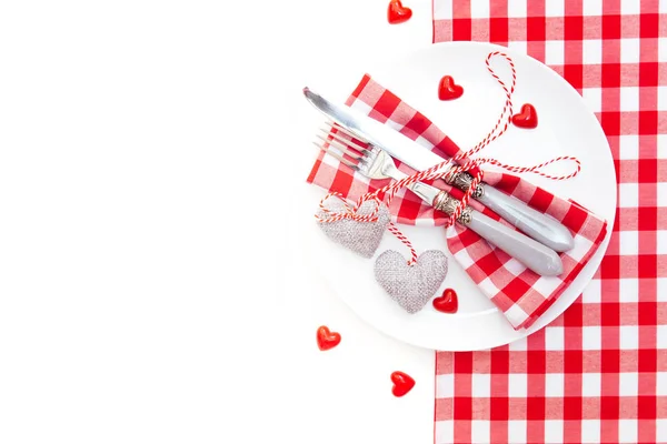 Concepto de cena romántica de San Valentín. Cubertería — Foto de Stock