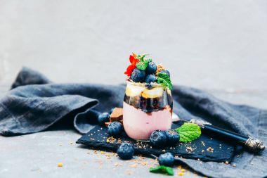 Assortment of creamy gourmet strawberry desserts clipart