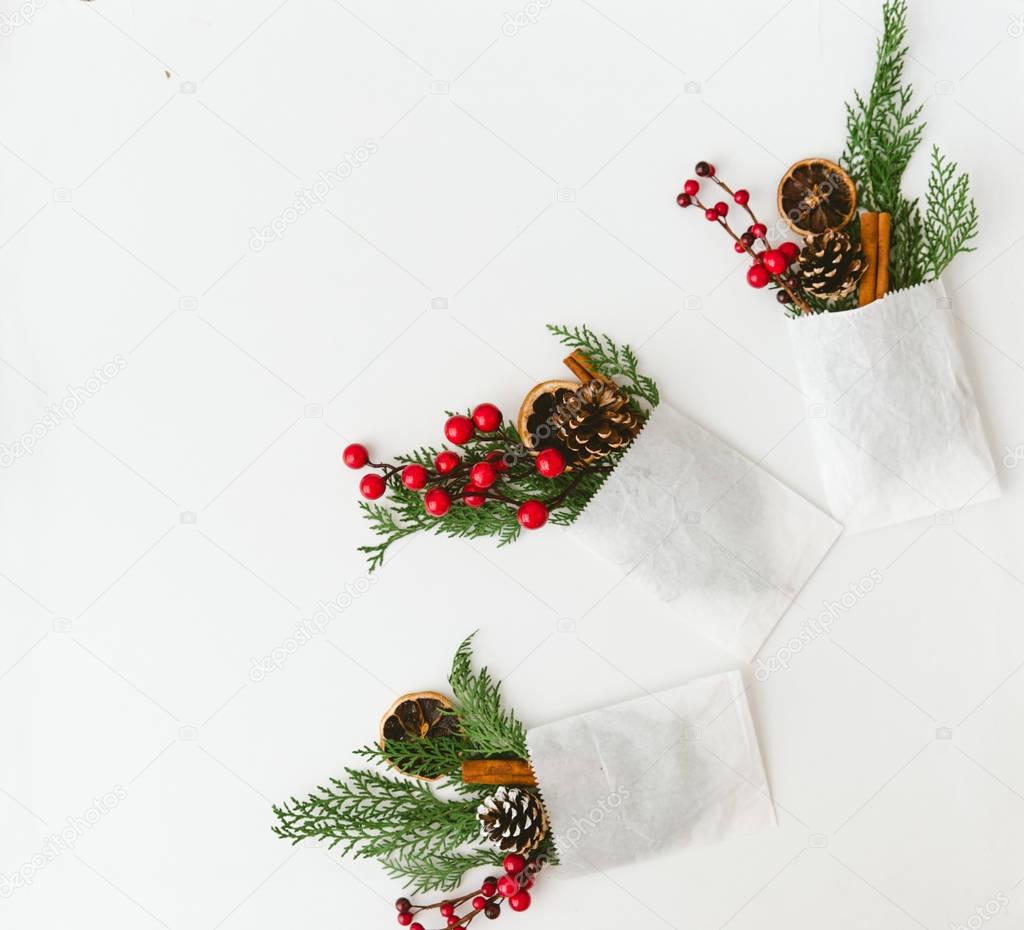 Christmas decorations over white background